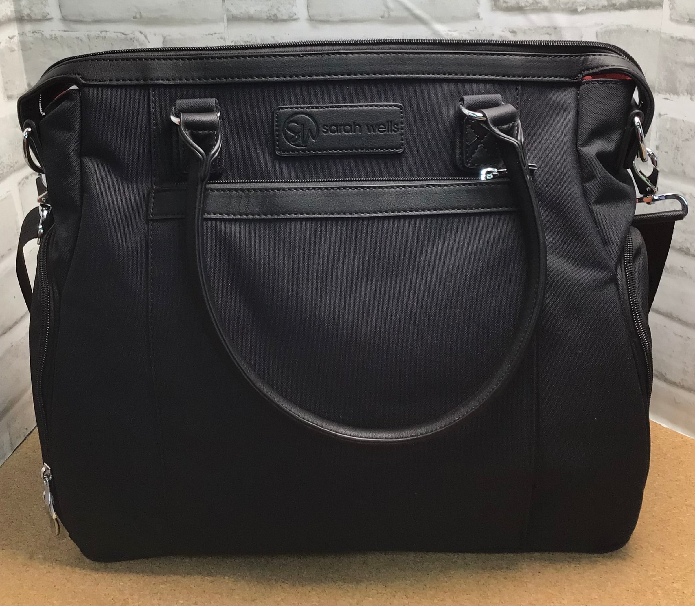 Sarah Wells Abby Baby Bag with Real Leather Straps (Black) (7845175132398)